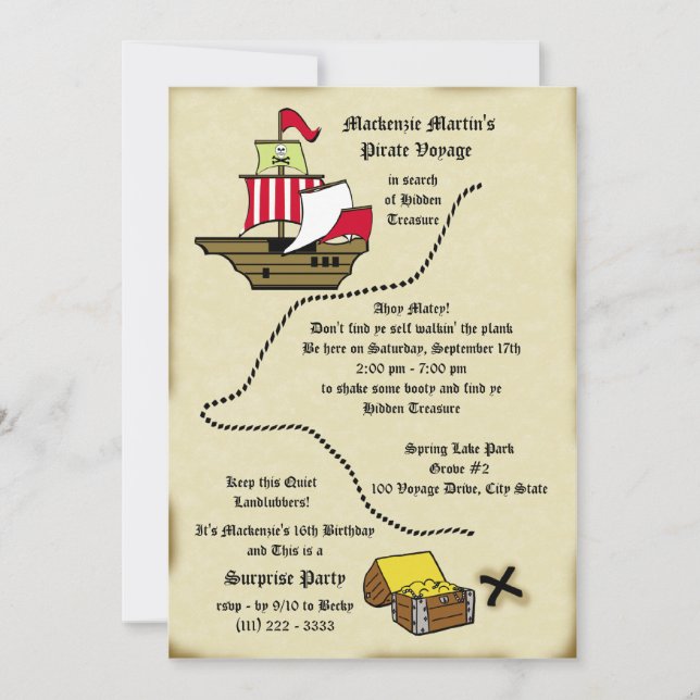 Pirate Birthday Voyage Map Invitation (Front)