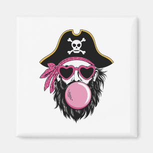 Pirate Blowing Bubble Preppy Pink Mascot Halloween Magnet