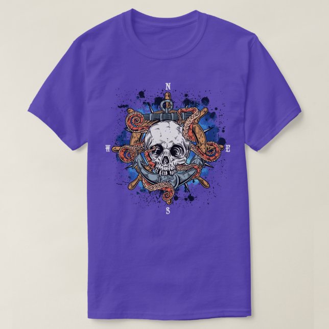 Pirate Boating Captain Compass Anchor T-Shirt (Design Front)