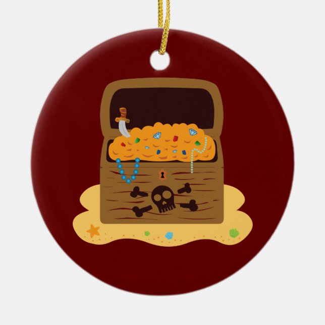 Pirate Booty Treasure Chest Ceramic Tree Decoration (Front)