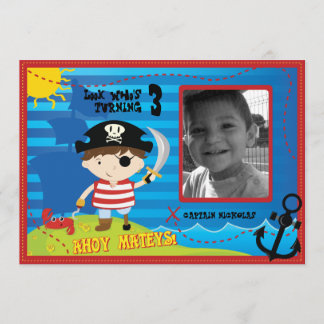 Pirate Boy Birthday Party Invitation, Ahoy Mateys! Invitation