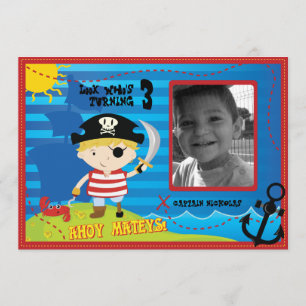 Pirate Boy Birthday Party Invitation, Ahoy Mateys! Invitation