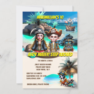 Pirate boy girl dog treasure island ghost ship invitation