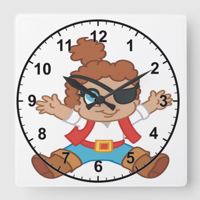 Pirate Boy Square Wall Clock (Front)