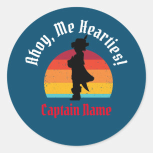 Pirate Boy Sunset,  Ahoy, Me Hearties!  Classic Round Sticker