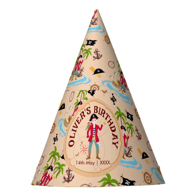 Pirate Boy Treasure Map Fun Birthday Party Hat (Front)