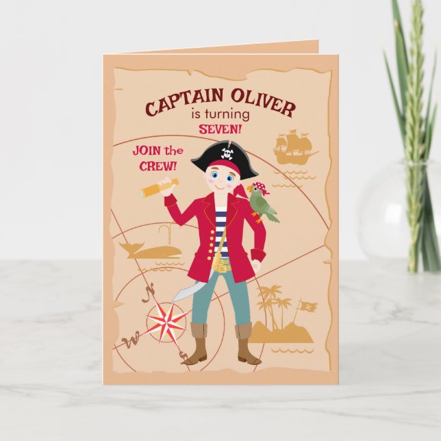 Pirate Boy Treasure Map Fun Birthday Party Invitation (Front)