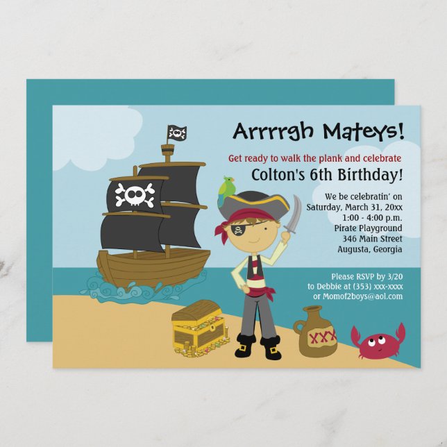 Pirate Boy's Birthday Invitation 5x7 (Front/Back)