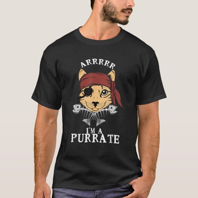 Pirate Ca Arrrr Purrate Kitty Eye Patch Fishbone G T-Shirt (Front)