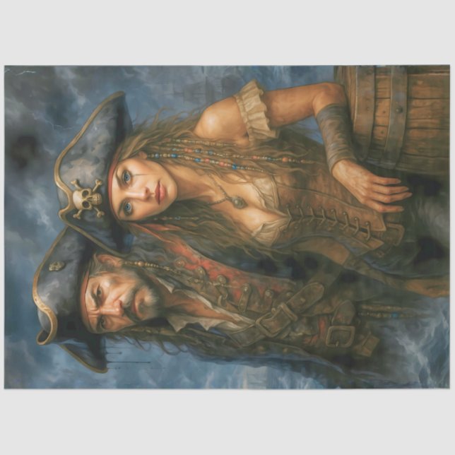 Pirate Captain and Queen | Caribbean Nautical  Tissue Paper (Front)