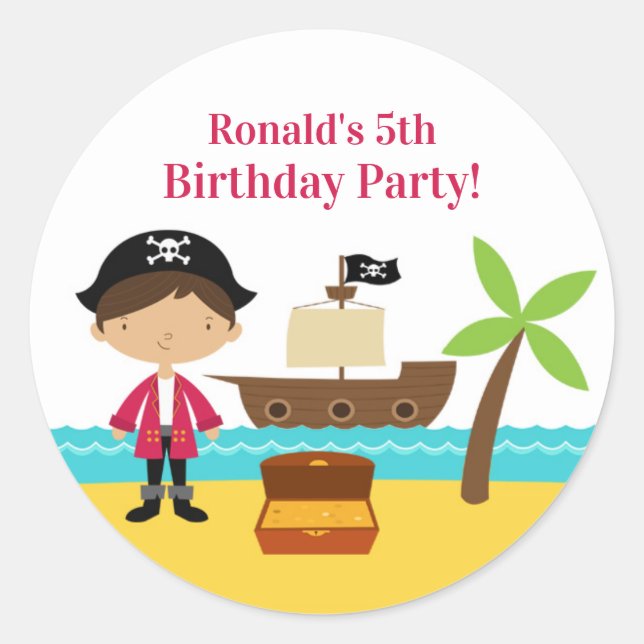 Pirate Captain Birthday Party Stickers (Front)