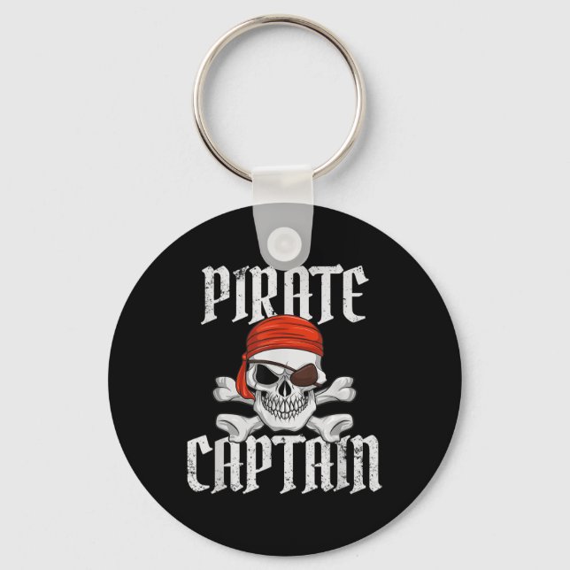 Pirate Captain Halloween Skull &amp; Crossbones Pi Key Ring (Front)