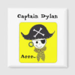 Pirate Captain Name Design Magnet<br><div class="desc">A cool pirate with his hat,  earring,  eyepatch and bandanna. Customise for your little pirates by adding their name beside 'captain'  or change to another saying. Great for pirate birthday parties.</div>