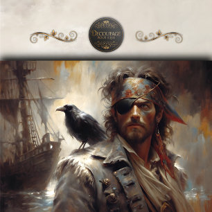Pirate Captain Raven Portrait Decoupage Tissue Paper