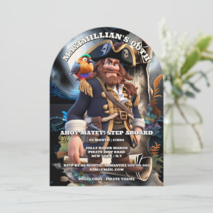 Pirate captain scroll island boys theme birthday invitation