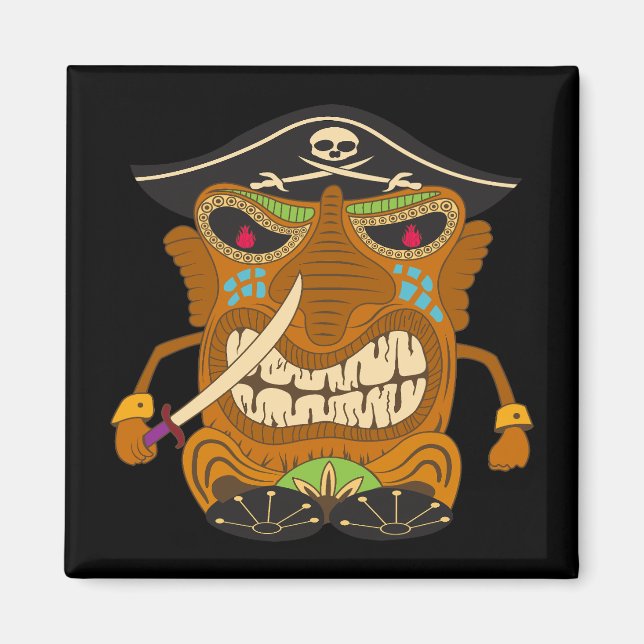 Pirate Captain, Tiki Statue, Funny Black Magnet (Front)