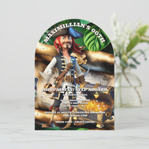 Pirate captain treasure chest boys theme birthday invitation