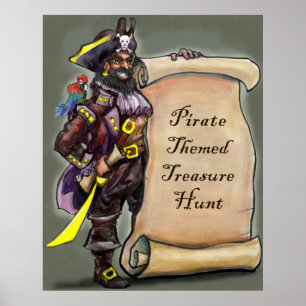 Pirate Captain with Treasure Hunt Scroll Poster