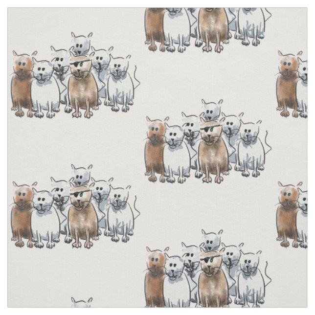 Pirate cartoon cats fabric design (Swatch)