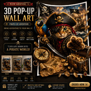 Pirate Cat Adventure 3D Pop-Up Wall Art Poster