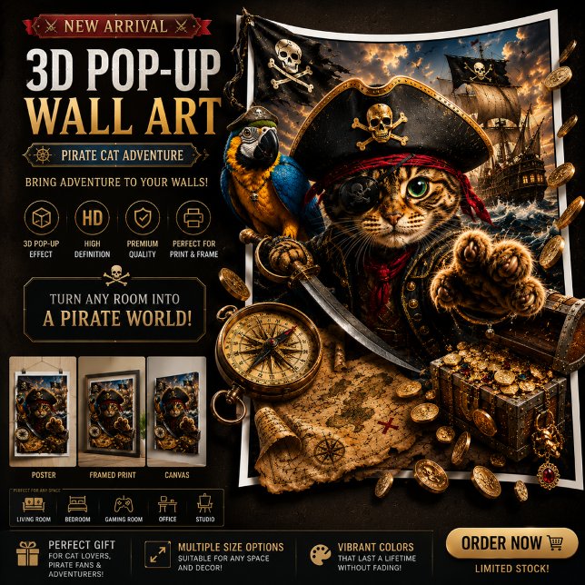 Pirate Cat Adventure 3D Pop-Up Wall Art Poster (Creator Uploaded)