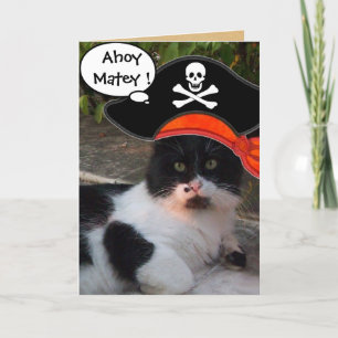 PIRATE CAT AND ANTIQUE PIRATES TREASURE MAPS CARD