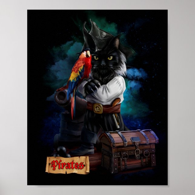 Pirate cat and parrot poster (Front)
