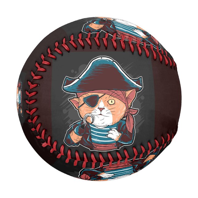 Pirate Cat Baseball (A cartoon pirate cat character on a baseball, showcasing its playful design.  )