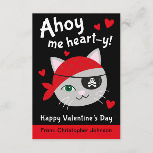 Pirate Cat Classroom Valentine Cards for Kids