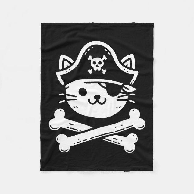 Pirate Cat Crossbones Cat Lover Cats Kitten Owner  Fleece Blanket (Front)