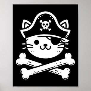 Pirate Cat Crossbones Cat Lover Cats Kitten Owner  Poster