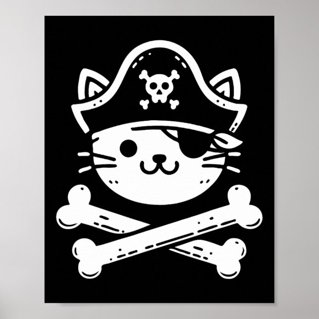 Pirate Cat Crossbones Cat Lover Cats Kitten Owner  Poster (Front)