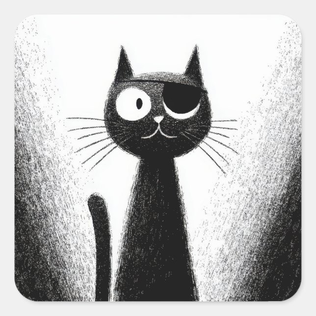 Pirate Cat – Cute Minimal Cat Art Square Sticker (Front)