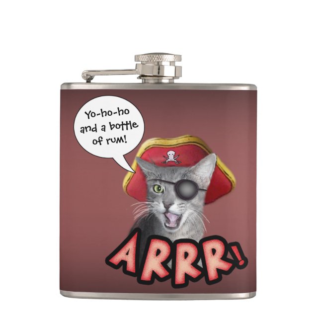 Pirate Cat Hip Flask (Front)