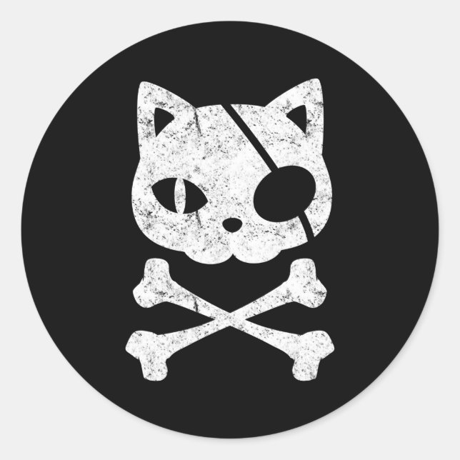 Pirate Cat Kitten Halloween Skull Cross Bones Classic Round Sticker (Front)