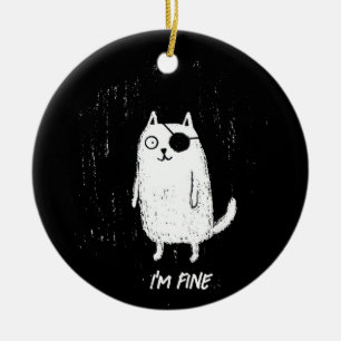 Pirate Cat – Minimal Funny Cat Art Ceramic Ornament