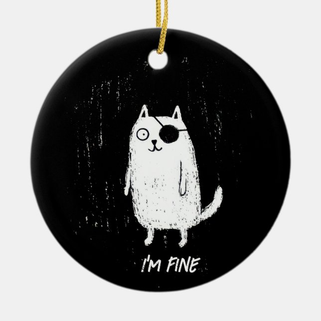 Pirate Cat – Minimal Funny Cat Art Ceramic Ornament (Front)