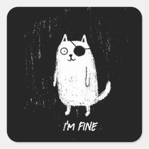 Pirate Cat – Minimal Funny Cat Art Square Sticker