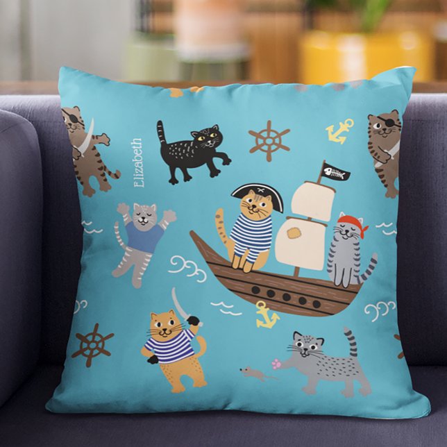 Pirate Cat Pattern for Boy and Girl Kids Cushion (Creator Uploaded)
