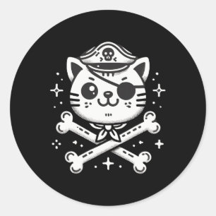 Pirate Cat Pirate Crew Birthday Party Matching Classic Round Sticker