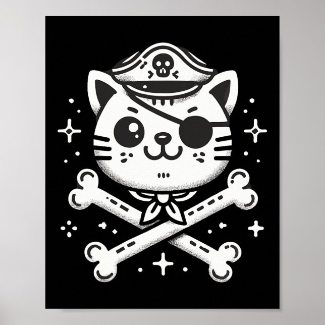 Pirate Cat Pirate Crew Birthday Party Matching  Poster (Front)