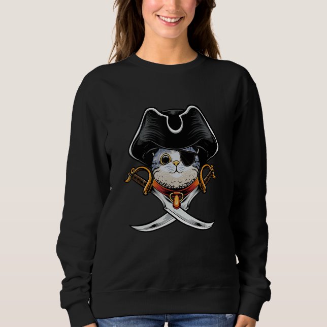 Pirate Cat Pirate   Jolly Roger Cat Kitten Sweatshirt (Front)