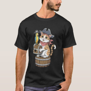 Pirate Cat Skull Crossbones Design T-Shirt