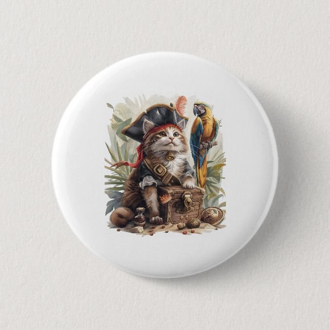 Pirate Cat Treasure 6 Cm Round Badge (Front)