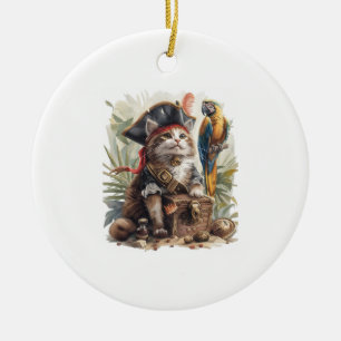 Pirate Cat Treasure Ceramic Ornament