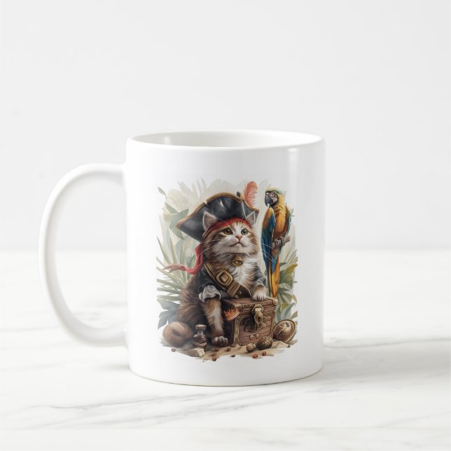 Pirate Cat Treasure Coffee Mug (Left)