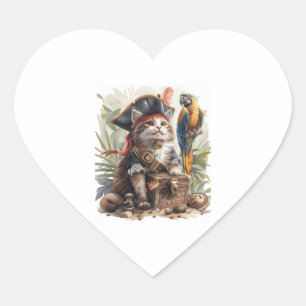 Pirate Cat Treasure Heart Sticker
