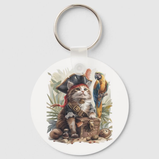Pirate Cat Treasure Key Ring (Front)