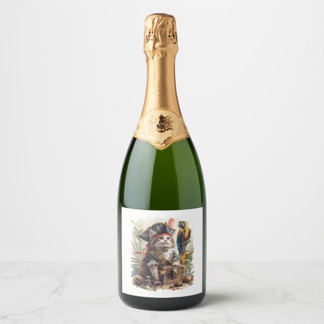 Pirate Cat Treasure Sparkling Wine Label (Front)