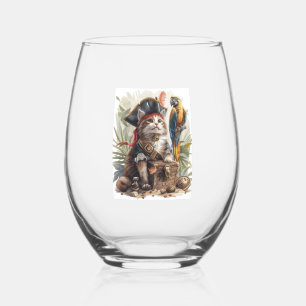 Pirate Cat Treasure Stemless Wine Glass